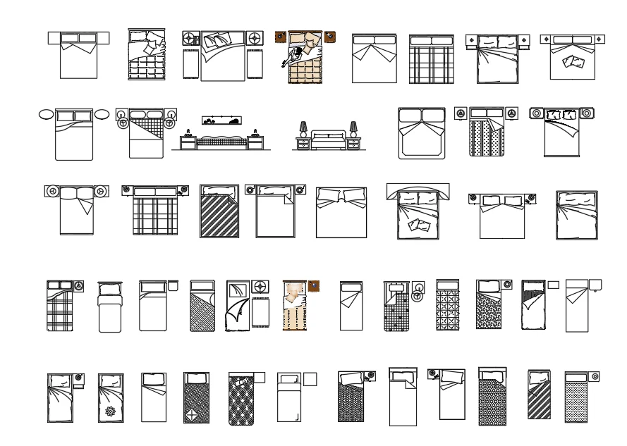 Bedroom Bed Top View CAD Block