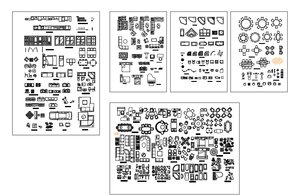 Furniture and Plumbing CAD Blocks Plan View